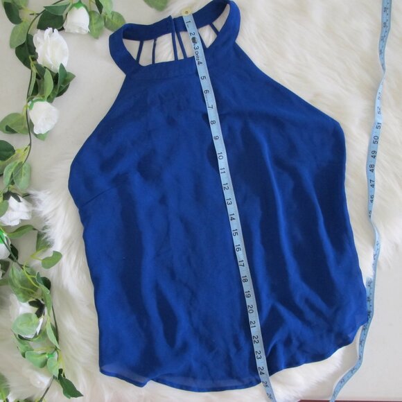 Naked Zebra | Royal Blue Strappy High Neck Collar Button Back - Picture 10 of 13